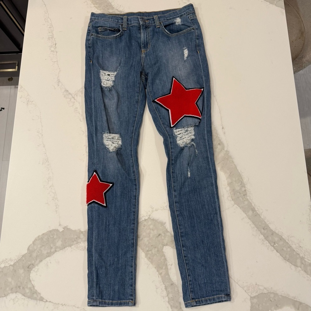 Carmar Kaveri Ryan Denim Jeans Two Star Patches Women’s 28 Blue Distressed Slim